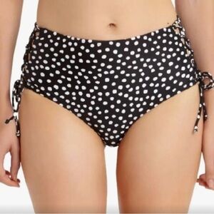CALIFORNIA WAVES Side Tie High Waist Bikini Bottom Black Polka Dot M NWOT